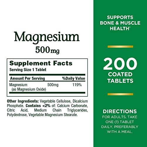 Nature’s Bounty Magnesium, Bone and Muscle Health, Whole Body Support, Tablets, 500 Mg, 200 Ct