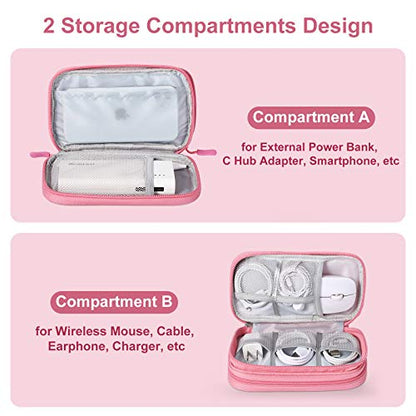 Bevegekos Travel Essentials for Women, Cord Organizer Storage Case Bag for Airplane Accessories & Tech Electronics (Small, Pink)