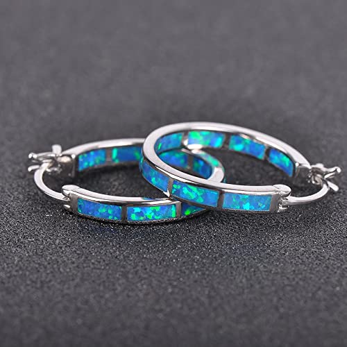  925 Sterling Silver Hoop Earring, Opal Small Hoop Earring for Women, Hypoallergenic Jewelry Cubic Zirconia Huggie Hoop Earrings Blue