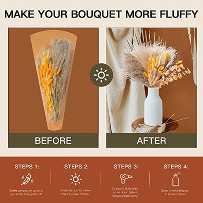 HUMINBO Fall Decor Autumn Decorations for Home Boho Flowers Orange Pampas Grass Fluffy Dried Flower Bouquet Dry Pompas 17"-95-Pcs Pompous (Orange)