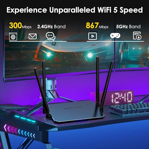 WAVLINK AC1200 Wireless WiFi Router, 5GHz+2.4GHz Dual Band WiFi 5 Router with 4x5dBi Antennas, 10/100Mbps WAN/LAN, Supports Router/AP/Repeater Mode, Beamforming Tech