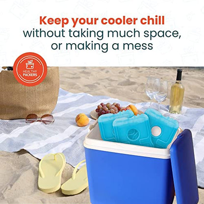 Healthy Packers Ice Packs for Coolers - Freezer Packs - Original Cool Pack | Cooler Accessories for the Beach, Camping and Fishing | Slim & Long-Lasting Reusable Ice Pack for Lunch Box (Set of 4)