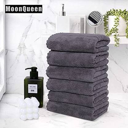 MOONQUEEN 6 Pack Premium Hand Towels - Quick Drying - Microfiber Coral Velvet Highly Absorbent Towels - Multipurpose Use as Hotel, Bathroom, Shower, Spa, Hand Towel 16 x 28 inches (Gray)