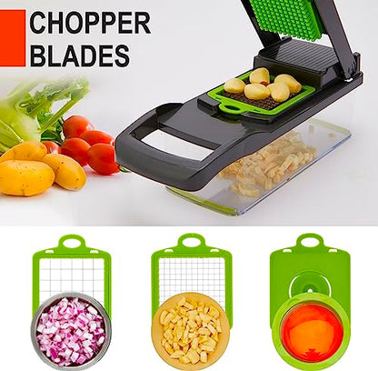 Hasal Vegetable Chopper 16 in 1 with Container - Kitchen Gadgets - Extra Peeler and Cleaning brush - Chopper Vegetable Cutter - Food Chopper - Veggie Chopper - Onion Chopper Dicer - 8 Blades