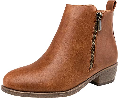 Jeossy Women's Ankle Boots Fashion Low Heel Yellow Brown Winter Booties for Women Size 6(DJY905 Yellow Brown 06)