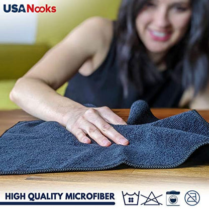 USANOOKS Microfiber Cleaning Cloth Grey - 12 packs 16"x16" - High Performance - 1200 Washes, Ultra Absorbent Towels Weave Grime & Liquid for Streak-Free Mirror Shine - Car Washing cloth and Applicator