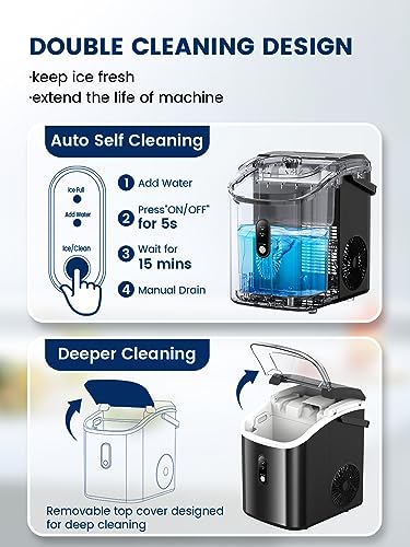 Kndko Nugget Ice Maker Countertop,34lbs/Day,Portable Crushed Ice Machine,Self Cleaning with One-Click Design & Removable Top Cover,Soft Chewable Pebble Ice Maker for Home Bar Camping RV,Black