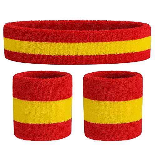 ONUPGO Sweatband Set Sports Headband Wrist Striped Sweatbands Terry Cloth Wristband Athletic Exercise Basketball Wrist Sweatband and Headbands Moisture Wicking Sweat Absorbing Head Band