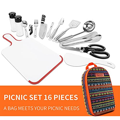 Haplululy Camping Kitchen Equipment Camping Cooking Utensils Set Portable Picnic Cookware Bag Campfire Barbecue Appliances Essential Gadgets and Accessories Suitable for Tent Campers,