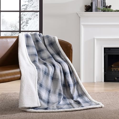 Eddie Bauer Brushed Throw Blanket Reversible Sherpa & Brushed Fleece, Lightweight Home Decor for Bed or Couch, Nordic Midnight