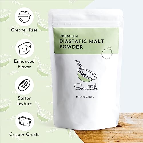 Scratch Diastatic Malt Powder for Baking - (10oz) Dried Barley Malt for Baking Bread - Bread Improver - Premium Baking Ingredients for Breads, Pizzas, Pretzels, Desserts, Shakes and More