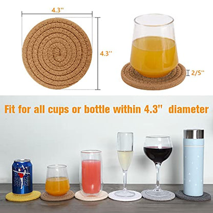 ABenkle 6 Pcs Coasters for Drinks,Super Absorbent Drink Coasters, Stylish Handmade Round Woven Coasters for Coffee Table Tabletop Protection Housewarming Gift Home Decor - 4.3 Inches, Brown