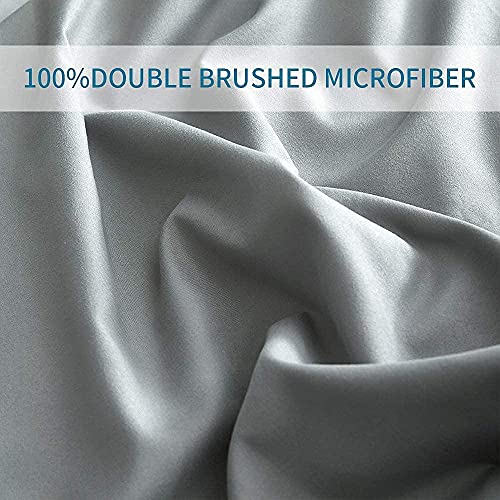 DERBELL Bed Sheet Set - Brushed Microfiber Bedding - Bedding Sheets & Pillowcases - Deep Pockets - Easy Fit - Breathable & Cooling Sheets - 4 Piece King Light Gray