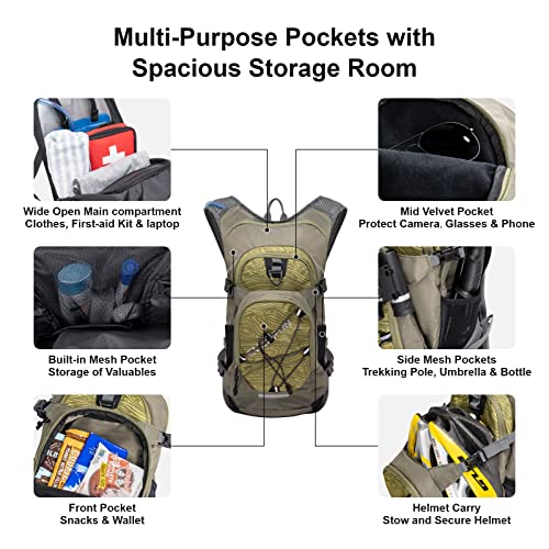 EVERFUN Hydration Backpack Water Backpack with Rain Cover and Water Bladder 2-Liter Hiking Daypack Women Men Lightweight Insulation Hydration Day Rucksack for Hiking, Cycling, Running, Climbing