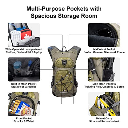EVERFUN Hydration Backpack Water Backpack with Rain Cover and Water Bladder 2-Liter Hiking Daypack Women Men Lightweight Insulation Hydration Day Rucksack for Hiking, Cycling, Running, Climbing