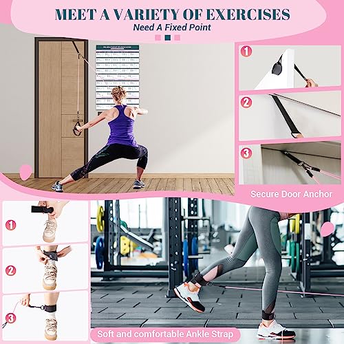 Pilates Bar Kit with Resistance Bands, Multifunctional Yoga Pilates Bar with Heavy-Duty Metal Adjustment Buckle, Portable Home Gym Pilates Resistance Bar for Women Full Body Workouts(20-150LBS)-Pink