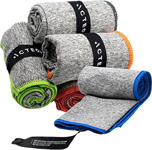 Acteon Microfiber Quick Dry Gym Towel, Silver ION Odor-Free Absorbent Fiber, Fast Drying, Men & Women Workout Gear for Body Sweat, Working Out, Towels