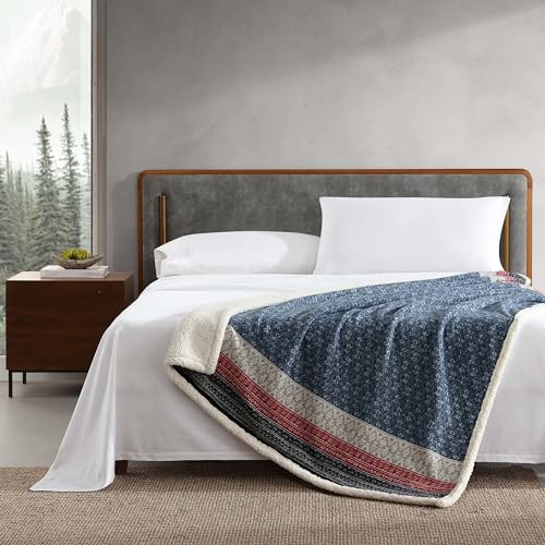 Eddie Bauer Brushed Throw Blanket Reversible Sherpa & Brushed Fleece, Lightweight Home Decor for Bed or Couch, Fair Isle Midnight