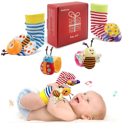 Bloobloomax Baby Rattles Toys for 0-12 Month, Infant Girl Boy Toys for Babies 3-6 Months, Newborn Hand & Foot Toys for 0 to 9 Months, Baby Shower Gifts Set with Wrist Rattle Socks