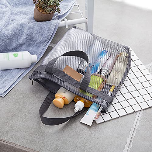 Pebipoo Mesh Shower Caddy Bag, Quick Dry Portable Tote Bag with Zipper and Inner Pocket, Lightweight Bath Organizer for College Dorm Bathroom, Swimming, Gym, Beach, Travel (Gray)