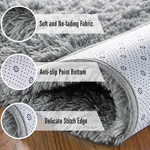 Andecor Soft Fluffy Bedroom Rug, 4 x 6 Feet Indoor Shaggy Plush Area Rugs for Living Room Boys Girls Kids Baby Room Nursery College Dorm Home Decorations Floor Carpet, Grey