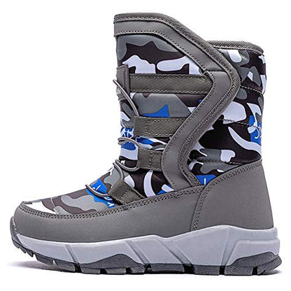 Boys Girls Snow Boots Outdoor Waterproof Winter Kids Shoes Big Kid 4, Grey