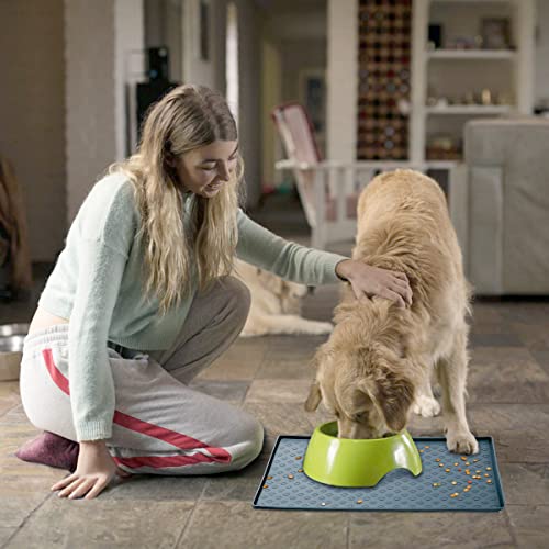 Dog Cat Pet Food Mat Dog Feeding Mat for Food and Water Silicone Dog Dish Mats for Floors Waterproof Slip Dog Bowl Mat with Raised Edges to Prevent Food and Water Messes on Floor