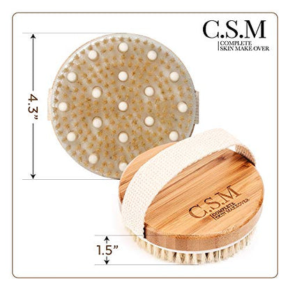 CSM Dry Body Brush for Beautiful Skin - Solid Wood Frame & Boar Hair Exfoliating Brush to Exfoliate & Soften Skin, Improve Circulation, Stop Ingrown Hairs, Reduce The Appearance of Acne and Cellulite