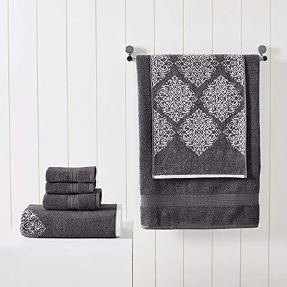 Amrapur Overseas | Artesia Damask 6 Piece Reversible Yarn Dyed Jacquard Towel Set (Platinum)