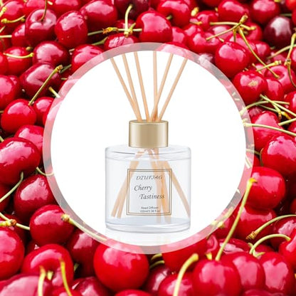 100ml Scent Diffuser with 6 Fiber Sticks, 3.5 oz Reed Diffuser Set Aromatherapy Fragrance Diffusers Air Fresheners for Home Bedroom Bathroom (Cherry)