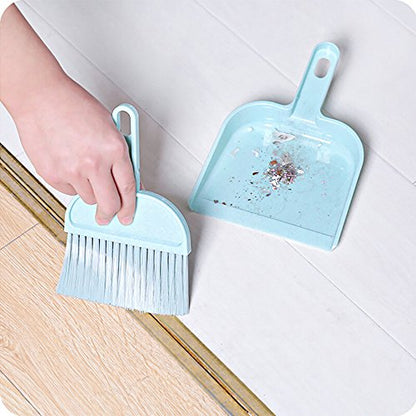 Mini Broom and Dustpan Set, Plastic Silicone Hand Broom for Home & Kitchen, Small Broom, Household Cleaning Supplies, Apartment Home Dorm Room Essentials, Bedroom Decor, Cute Stuff (Blue)