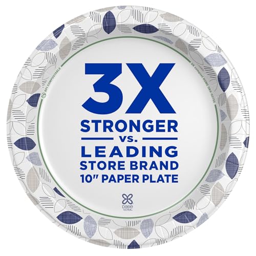 Dixie Ultra Paper Plates, 10 1/16 inch, Dinner Size Printed Disposable Plate, 172 Count (4 Packs of 43 Plates), Packaging and Design May Vary, Blue,White