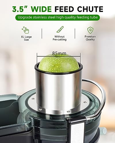 Healnitor 1000W 3-Speed LED Centrifugal Juicer Machines Vegetable and Fruit, 3.5" Big Wide Chute, Easy Clean, High Juice Yield, BPA Free, Stainless Steel