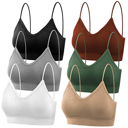 selizo Padded Bralettes for Women, 6 Pcs Sports Bras for Women Pack, V Neck Cami Bando Bra for Women Girls, S-M