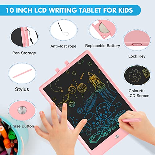 PYTTUR LCD Writing Tablet for Kids 10 Inch Colorful Toddler Doodle Board Drawing Tablet Reusable Electronic Drawing Pads Educational and Learning Toy Gift for 3-8 Years Old Boy and Girls