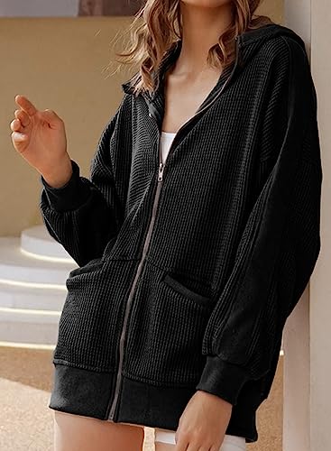 Eytino Womens Plus Size Shacket Jacket Casual Long Sleeve Zip Up Pockets Oversized Hoodies Sweatshirt,4X Black