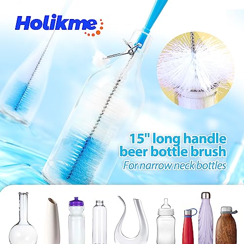 Holikme 8 Pack Bottle Brush Cleaning Set, Long Handle Bottle Cleaner for Washing Narrow Neck Beer Bottles Wine Decanter Narrow Cup Pipes Sinks Cup Cover, White