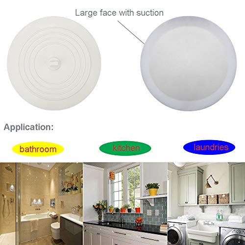 V-TOP Tub Stopper 2 Pack, 6 inches Large Silicone Drain Plug Hair Stopper Flat Suction Cover for Kitchen Bathroom and Laundry