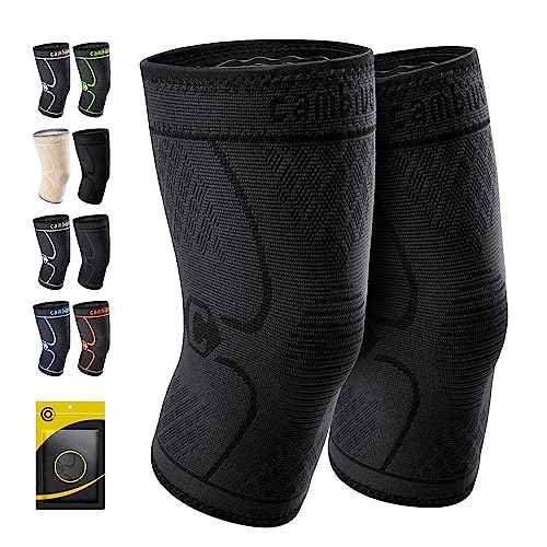 CAMBIVO 2 Pack Knee Braces for Knee Pain, Knee Compression Sleeve for Men and Women, Knee Support for Meniscus Tear, Running, Weightlifting, Workout, ACL, Arthritis, Joint Pain Relief (Black,Small)