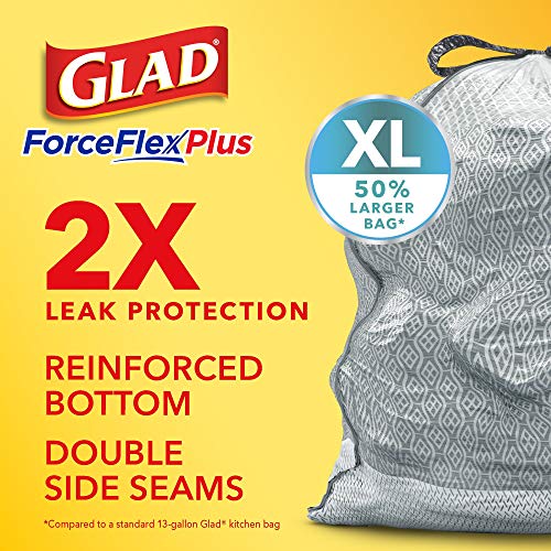 Glad ForceFlex MaxStrength X-Large Kitchen Drawstring Trash Bags, 20 Gallon, Fresh Clean Scent with Febreze Freshness, 80 Count