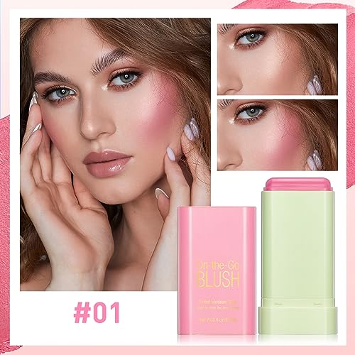 BEFIVECOK Cream Blush Stick for Cheeks - Cream Makeup Blush Wand, Solid Moisturizer Stick for Cheeks Tint, Natural Blendable Waterproof Korean Blush Stick, Matte Long-Lasting Smooth Blushes Makeup(#01 Shy Pink)