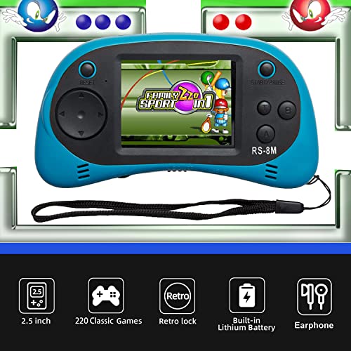 E-MODS GAMING Kids Handheld Games 16 Bit Retro Video Games Console with 220 HD Electronic Games - 2.5'' LCD Portable Travel Games Entertainment Gifts for Boys Girls Ages 4-12 (Sky Blue)