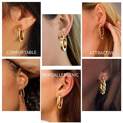 Yesteel Earrings-for-Women - Gold Hoop Earrings for Women Trendy, Chunky Gold Hoops Earrings Hypoallergenic Earrings, Small Hoop Huggie Earrings for Women Stainless Steel Statement Earrings, Birthday Gifts for Women Teen Girls Jewelry