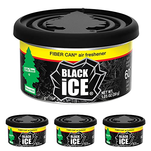 LITTLE TREES Car Air Freshener. Fiber Can Provides a Long-Lasting Scent for Auto or Home. Adjustable Lid for Desired Strength. Black Ice, 4 Fiber Cans