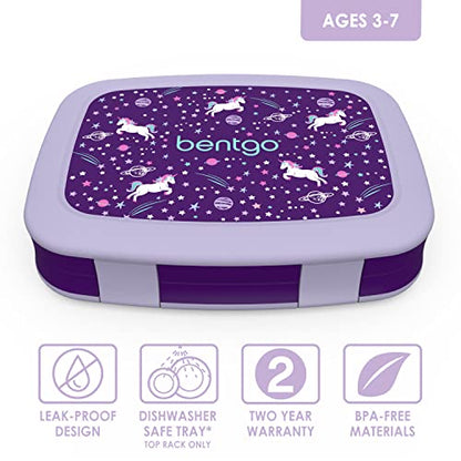 Bentgo® Kids Prints Leak-Proof, 5-Compartment Bento-Style Kids Lunch Box - Ideal Portion Sizes for Ages 3 to 7 - BPA-Free, Dishwasher Safe, Food-Safe Materials (Unicorn)