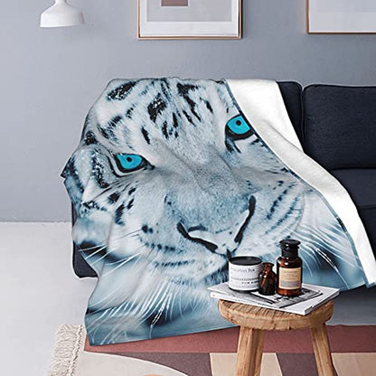 Blue Eyes White Tiger Fleece Throw Blanket Soft Flannel Plush Lightweight Warm Cozy Blanket for Bed Couch Sofa Travel 80"X60"