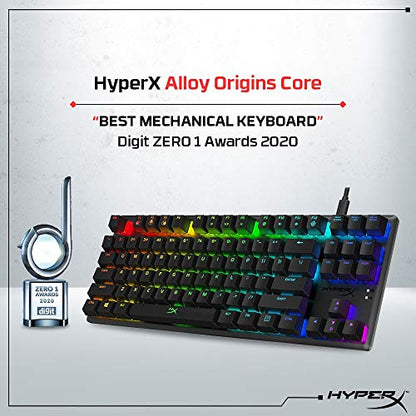 HyperX Alloy Origins Core - Tenkeyless Mechanical Gaming Keyboard, Software Controlled Light & Macro Customization, Compact Form Factor, RGB LED Backlit, Linear HyperX Red Switch,Black