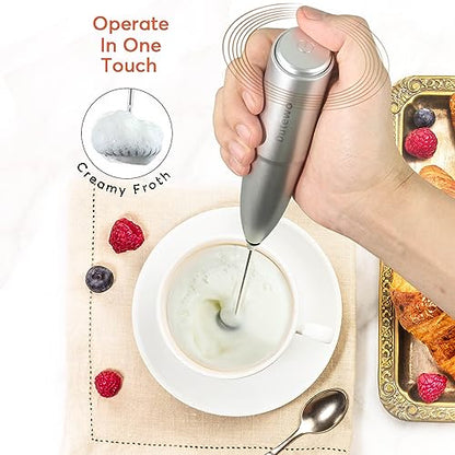 Hand Mixer Milk Frother for Coffee - Dutewo Frother Handheld Foam Maker for Lattes, Electric whisk Drink Mixer Mini Foamer for Cappuccino, Frappe, Matcha, Hot Chocolate Grey