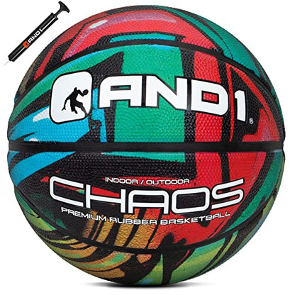 AND1 Chaos Basketball: Official Regulation Size 7 (29.5 inches) Rubber - Deep Channel Construction Streetball, Made for Indoor Outdoor Basketball Games