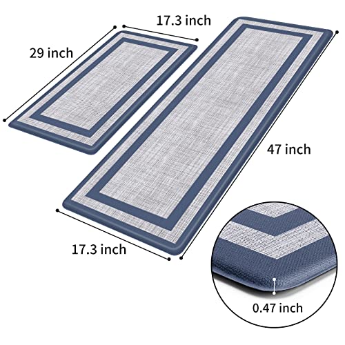 Mattitude Kitchen Mat [2 PCS] Cushioned 0.47 inch Rugs Non-Skid Waterproof Ergonomic Comfort Standing Mat for Kitchen, Floor, Office, Sink, Laundry, Blue and Gray